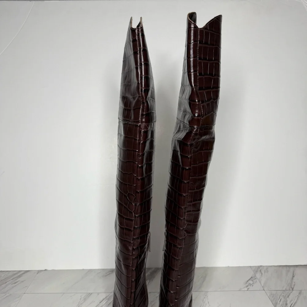 Schutz Maryana Brown Crocodile Over The Knee Boot 5 1/2 B